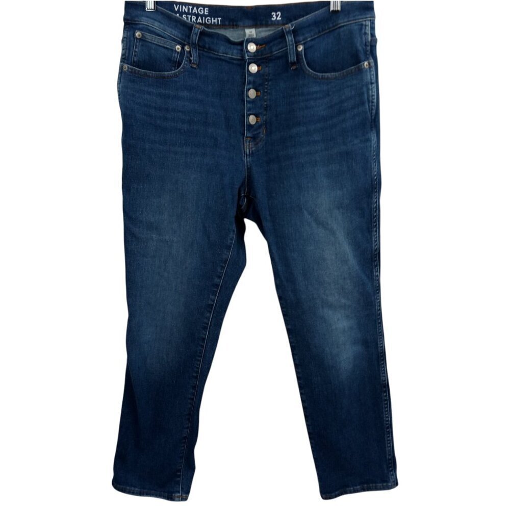 J Crew Vintage Slim Straight Button Fly 9" Jeans Size 32 Medium Wash Stretch